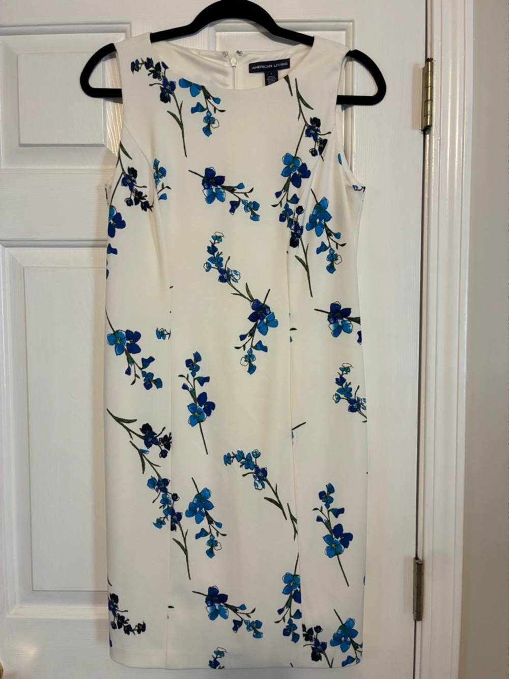 American Living White Sheath Dress with Blue Floral Print